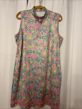 Stella Parker Sleeveless Pink Tropical-Print Golf Dress